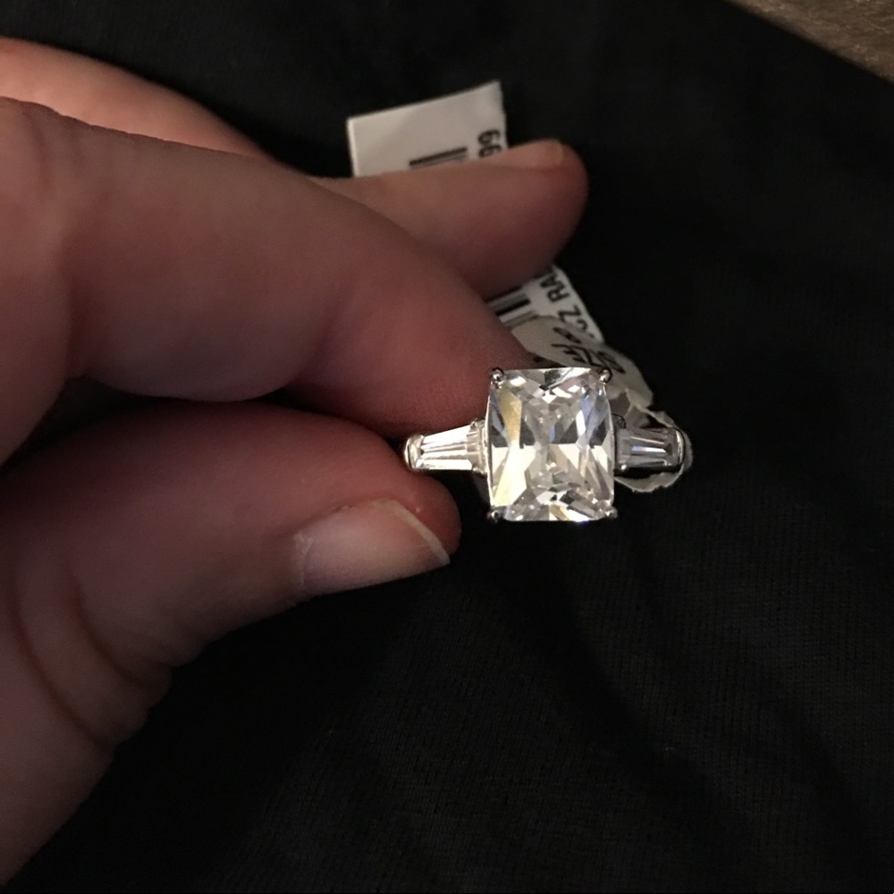 NWT RING- sterling silver setting w/ faux diamonds